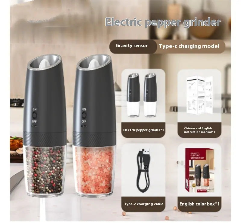 Electric Gravity Pepper Grinder, Adjustable Coarseness Salt Grinder Nestora