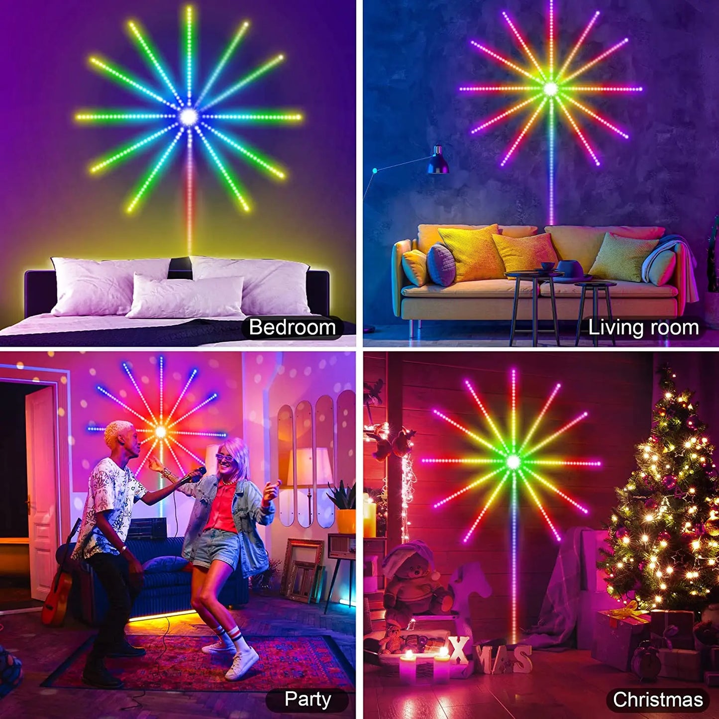 Firework LED Strip Lights, Music Sync, Color Changing, Remote Control LED Firework Light for Room Party Nestora