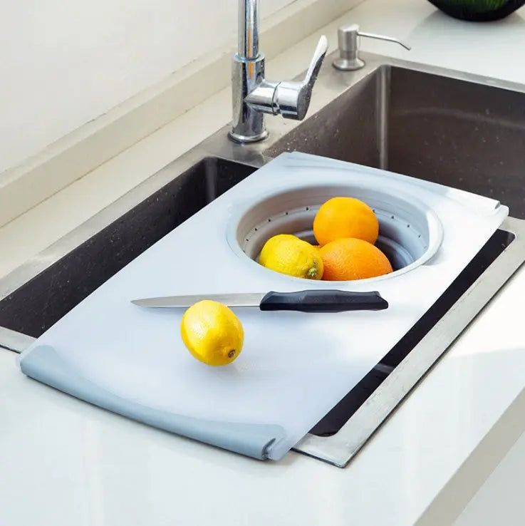Innovative Multi-Functional 3-in-1 Chopping Board with Detachable Folding Drain Basket Sink Cutting Board Nestora