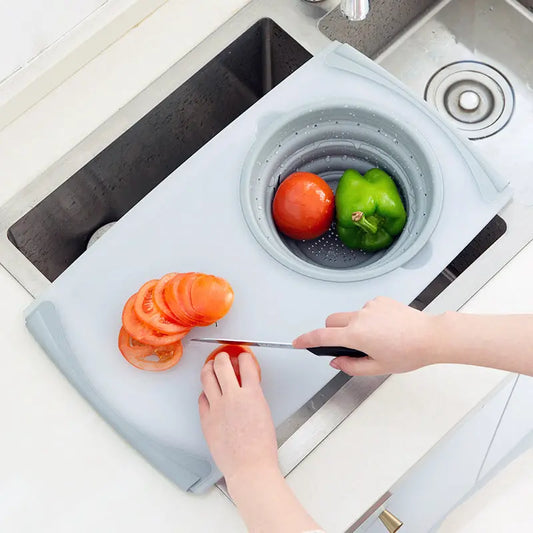 Innovative Multi-Functional 3-in-1 Chopping Board with Detachable Folding Drain Basket Sink Cutting Board Nestora