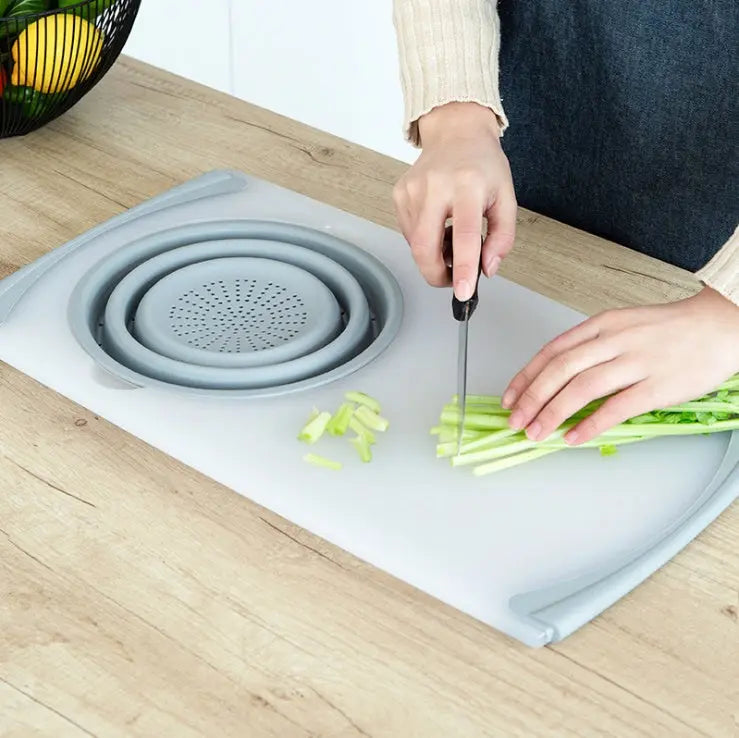 Innovative Multi-Functional 3-in-1 Chopping Board with Detachable Folding Drain Basket Sink Cutting Board Nestora