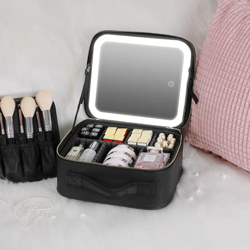 Smart LED Cosmetic Case with Mirror, Large-Capacity Fashion Portable Makeup Storage Bag for Travel Nestora