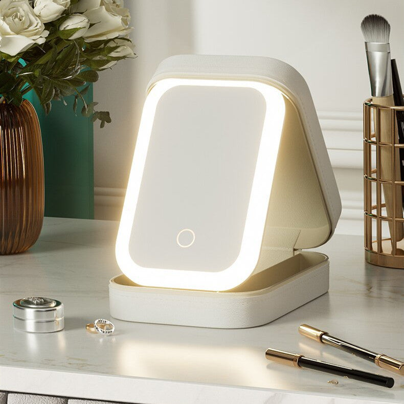 Nestora LED Light Mirror Makeup Storage Box – Touch Light Travel Cosmetics Organizer