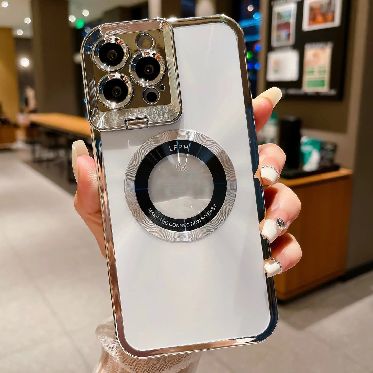 Electroplated Phone Case Luxury Plating CD Pattern MagSafe Bracket Case for iPhone 12 13 14 Pro Max Invisible Camera Stand Holder Lens Holder Magnetic Suction Nestora
