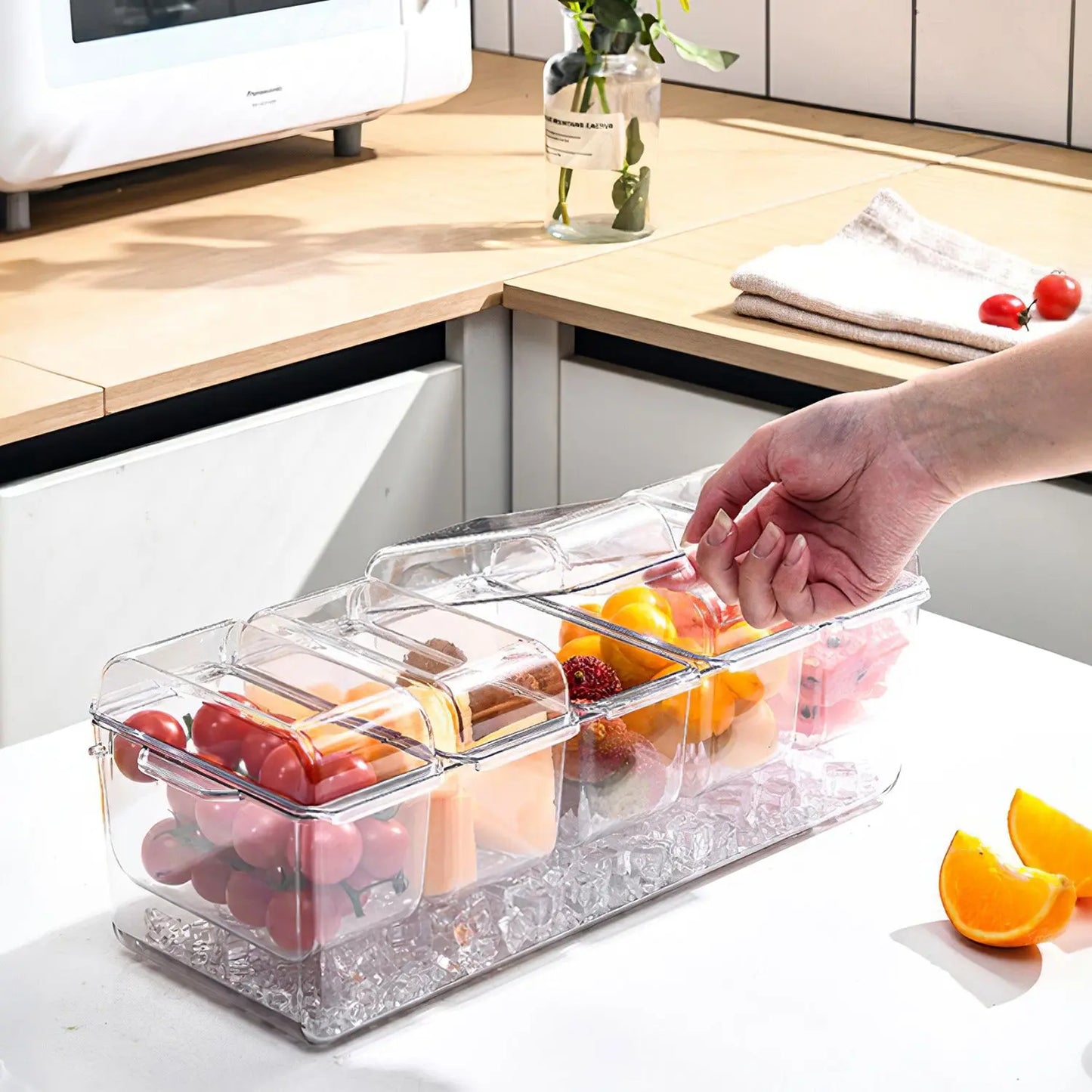Ice Chilled Condiment Caddy with 5 Removable Containers Nestora