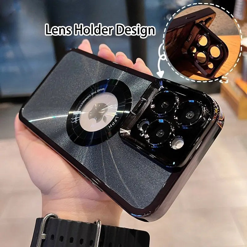 Electroplated Phone Case Luxury Plating CD Pattern MagSafe Bracket Case for iPhone 12 13 14 Pro Max Invisible Camera Stand Holder Lens Holder Magnetic Suction Nestora