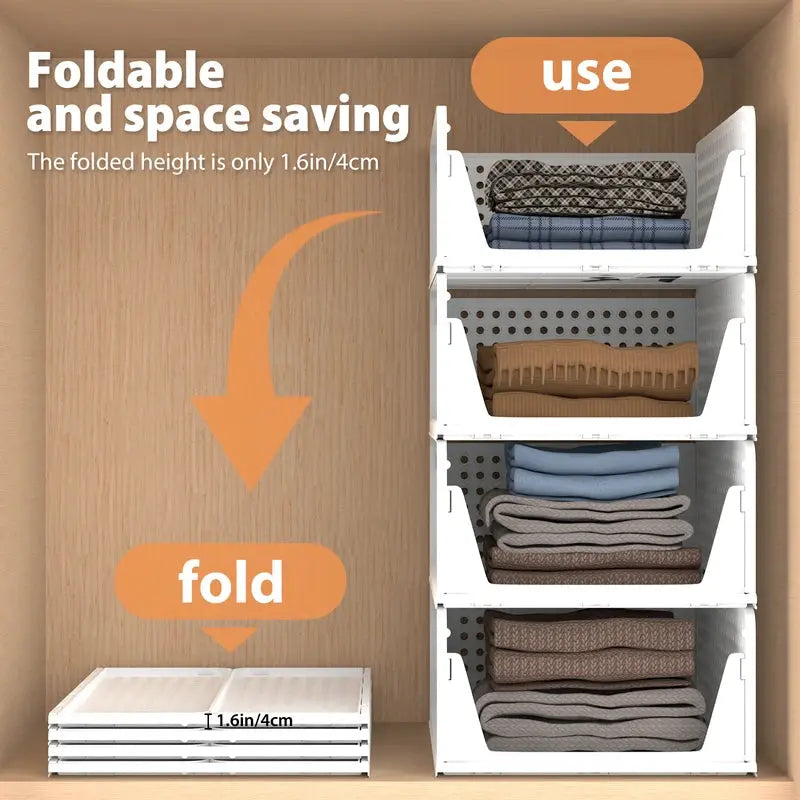 4-Pack Stackable Foldable Storage Drawers - White Large Capacity Closet Organizers for Bedroom, Kitchen, Home Plastic Bins Nestora