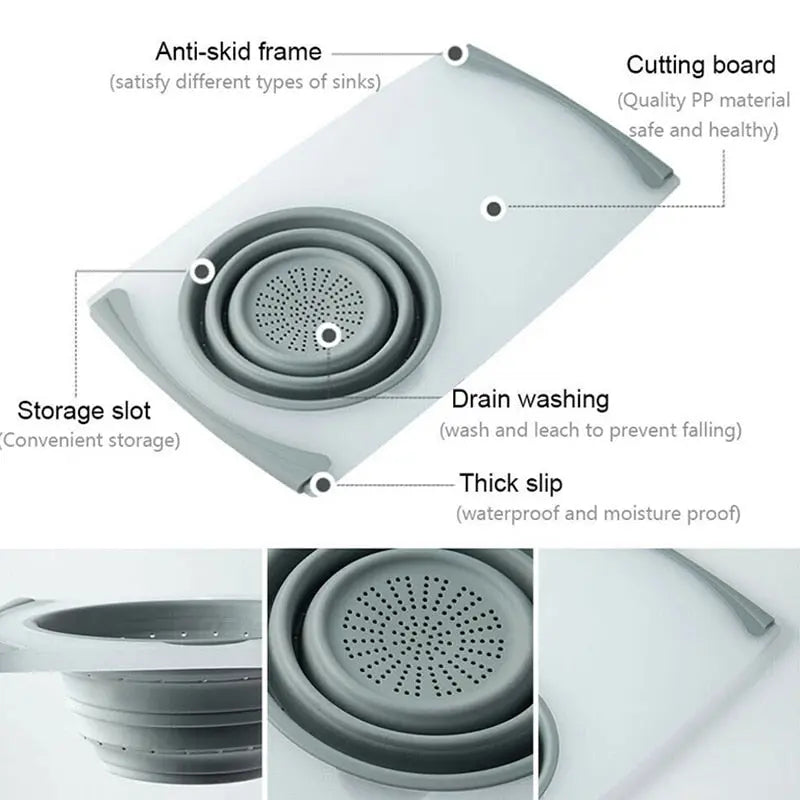 Innovative Multi-Functional 3-in-1 Chopping Board with Detachable Folding Drain Basket Sink Cutting Board Nestora