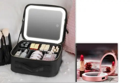 Smart LED Cosmetic Case with Mirror, Large-Capacity Fashion Portable Makeup Storage Bag for Travel Nestora