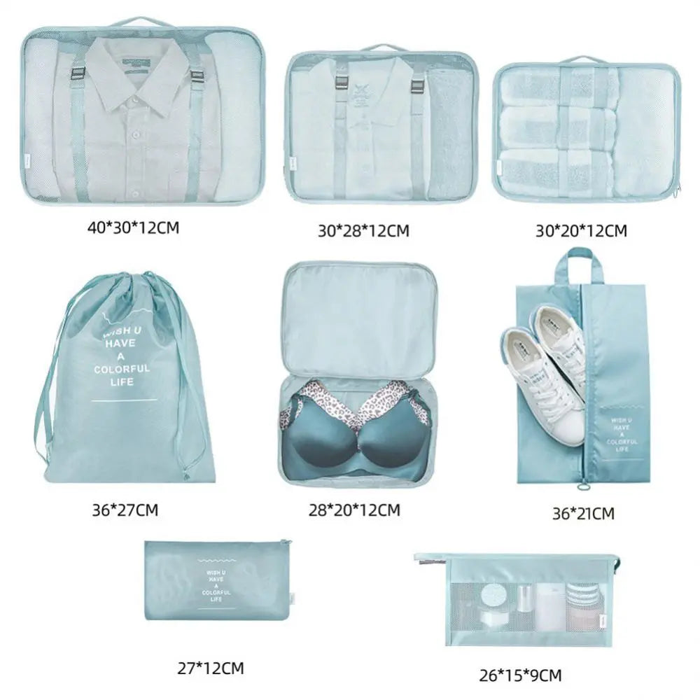 8-Piece Luggage Organizer Set Travel Storage Bags for Clothes, Underwear, and Shoes Nestora