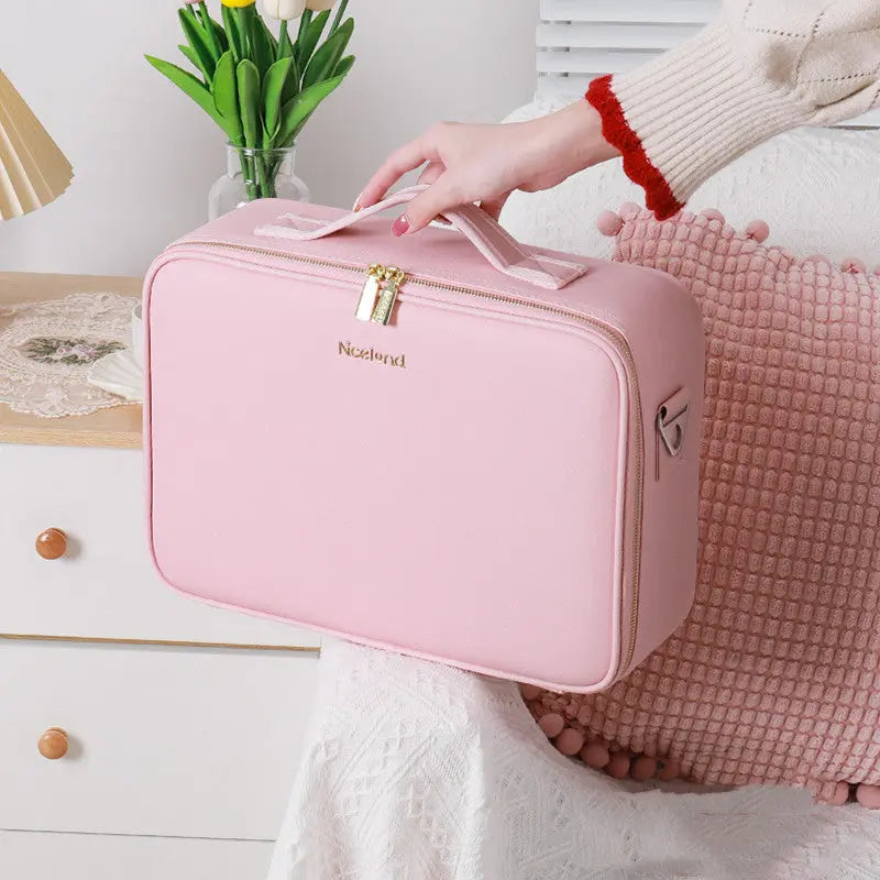 Smart LED Cosmetic Case with Mirror, Large-Capacity Fashion Portable Makeup Storage Bag for Travel Nestora