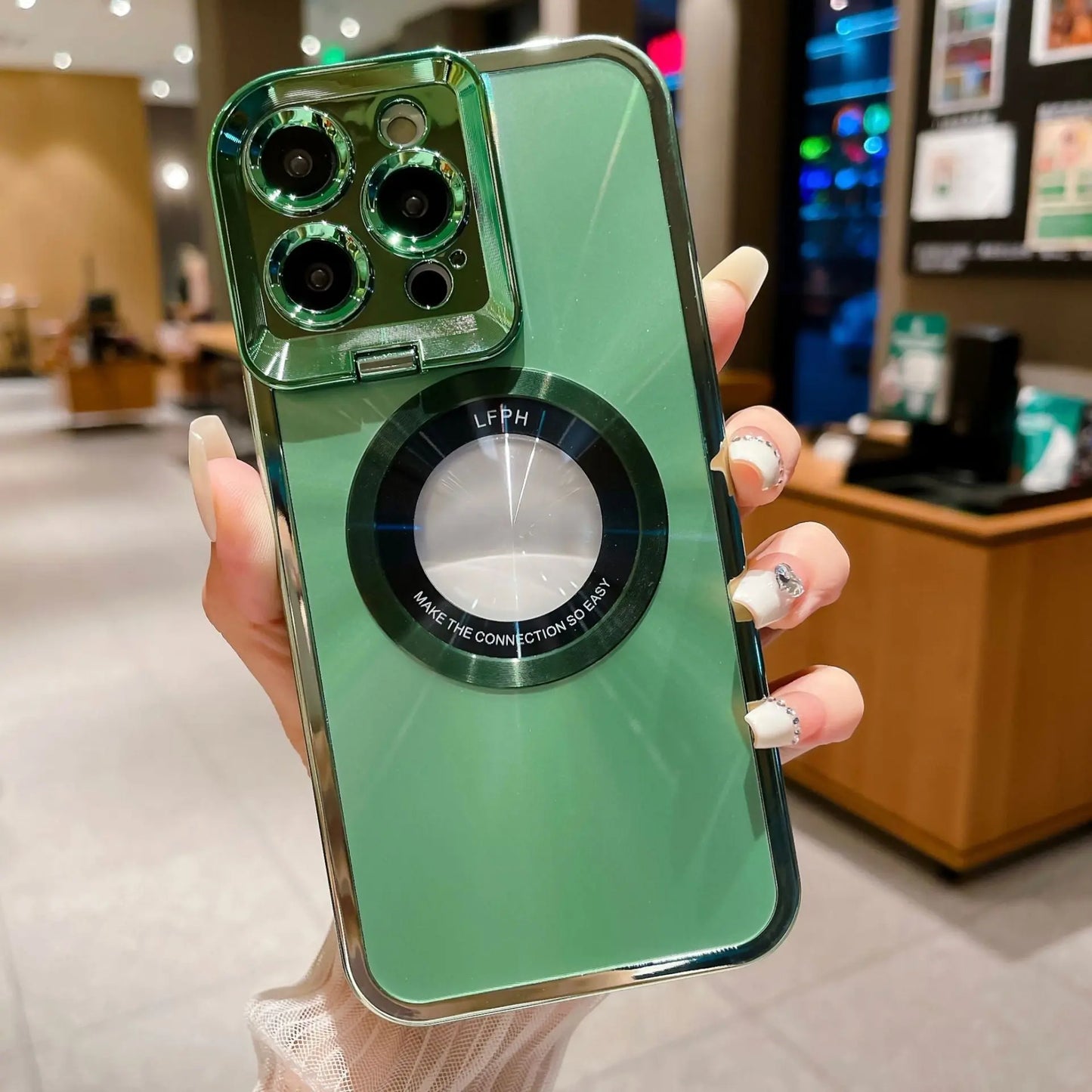 Electroplated Phone Case Luxury Plating CD Pattern MagSafe Bracket Case for iPhone 12 13 14 Pro Max Invisible Camera Stand Holder Lens Holder Magnetic Suction Nestora