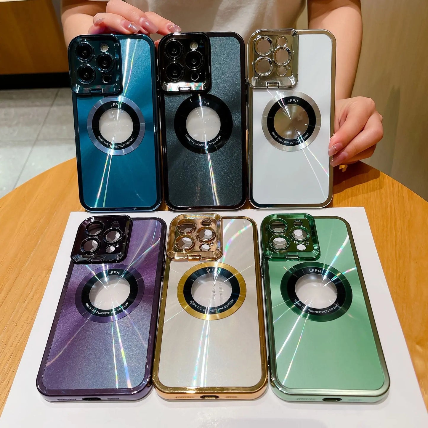Electroplated Phone Case Luxury Plating CD Pattern MagSafe Bracket Case for iPhone 12 13 14 Pro Max Invisible Camera Stand Holder Lens Holder Magnetic Suction Nestora