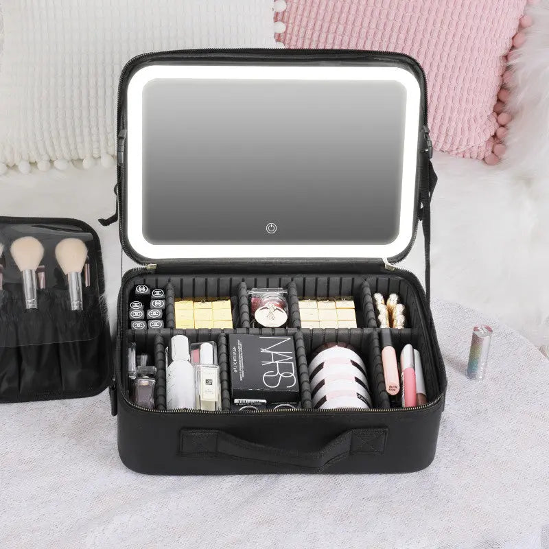 Smart LED Cosmetic Case with Mirror, Large-Capacity Fashion Portable Makeup Storage Bag for Travel Nestora