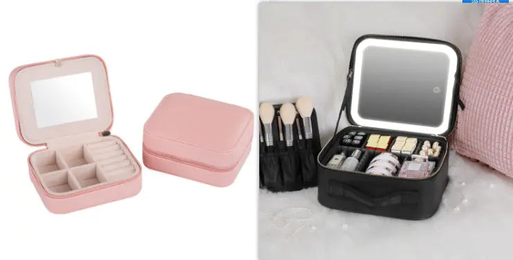 Smart LED Cosmetic Case with Mirror, Large-Capacity Fashion Portable Makeup Storage Bag for Travel Nestora
