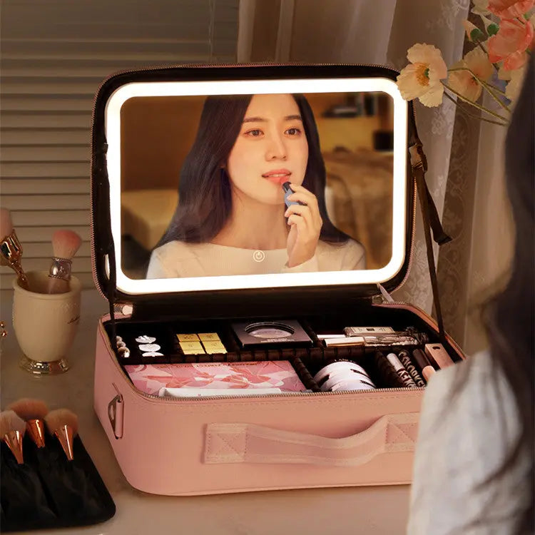 Smart LED Cosmetic Case with Mirror, Large-Capacity Fashion Portable Makeup Storage Bag for Travel Nestora