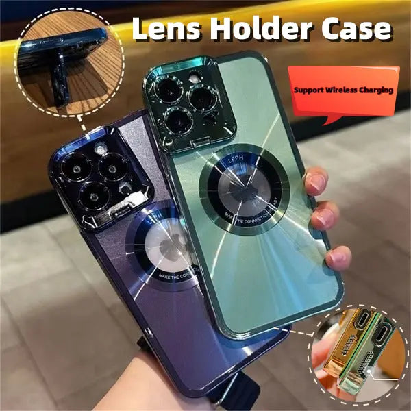 Electroplated Phone Case Luxury Plating CD Pattern MagSafe Bracket Case for iPhone 12 13 14 Pro Max Invisible Camera Stand Holder Lens Holder Magnetic Suction Nestora