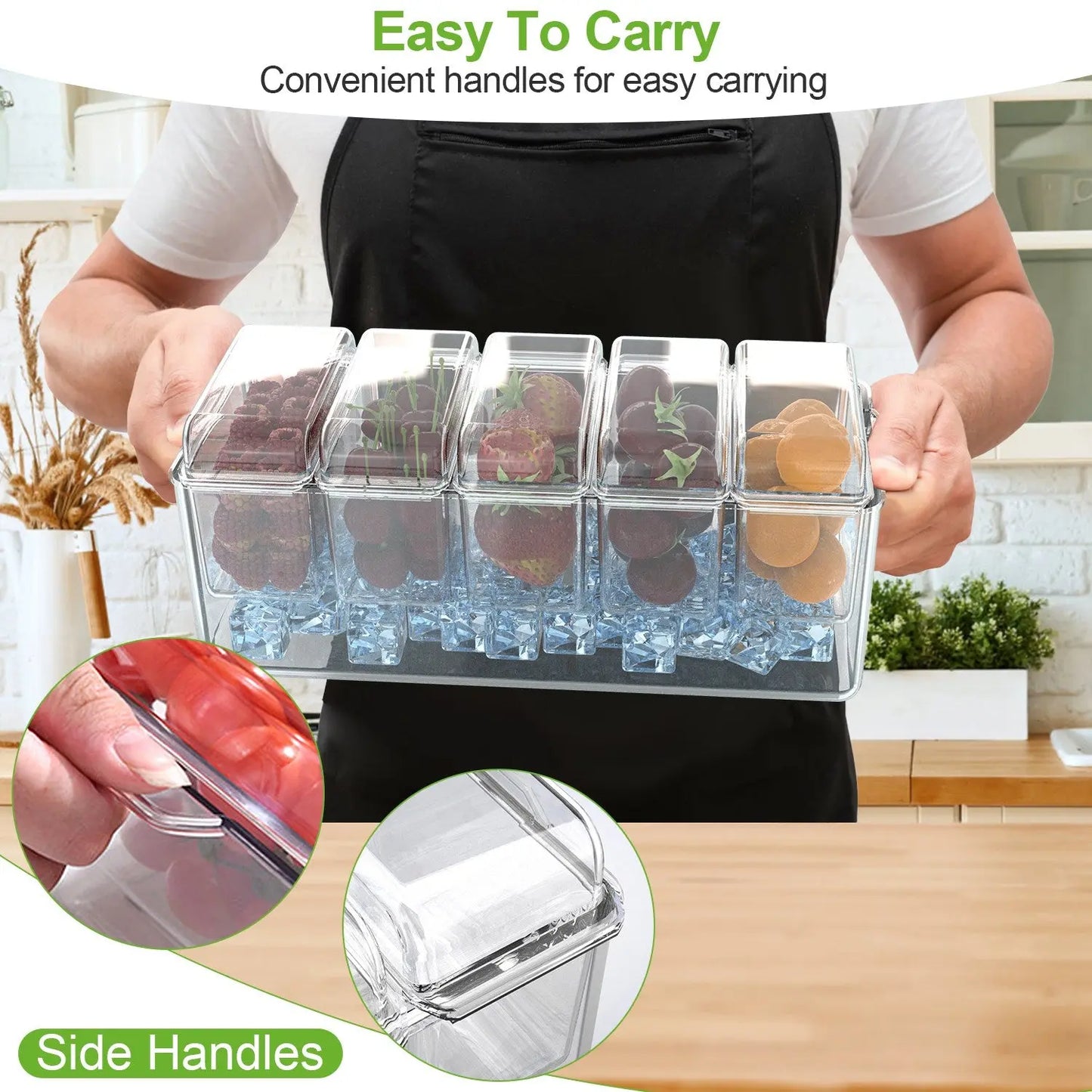 Ice Chilled Condiment Caddy with 5 Removable Containers Nestora