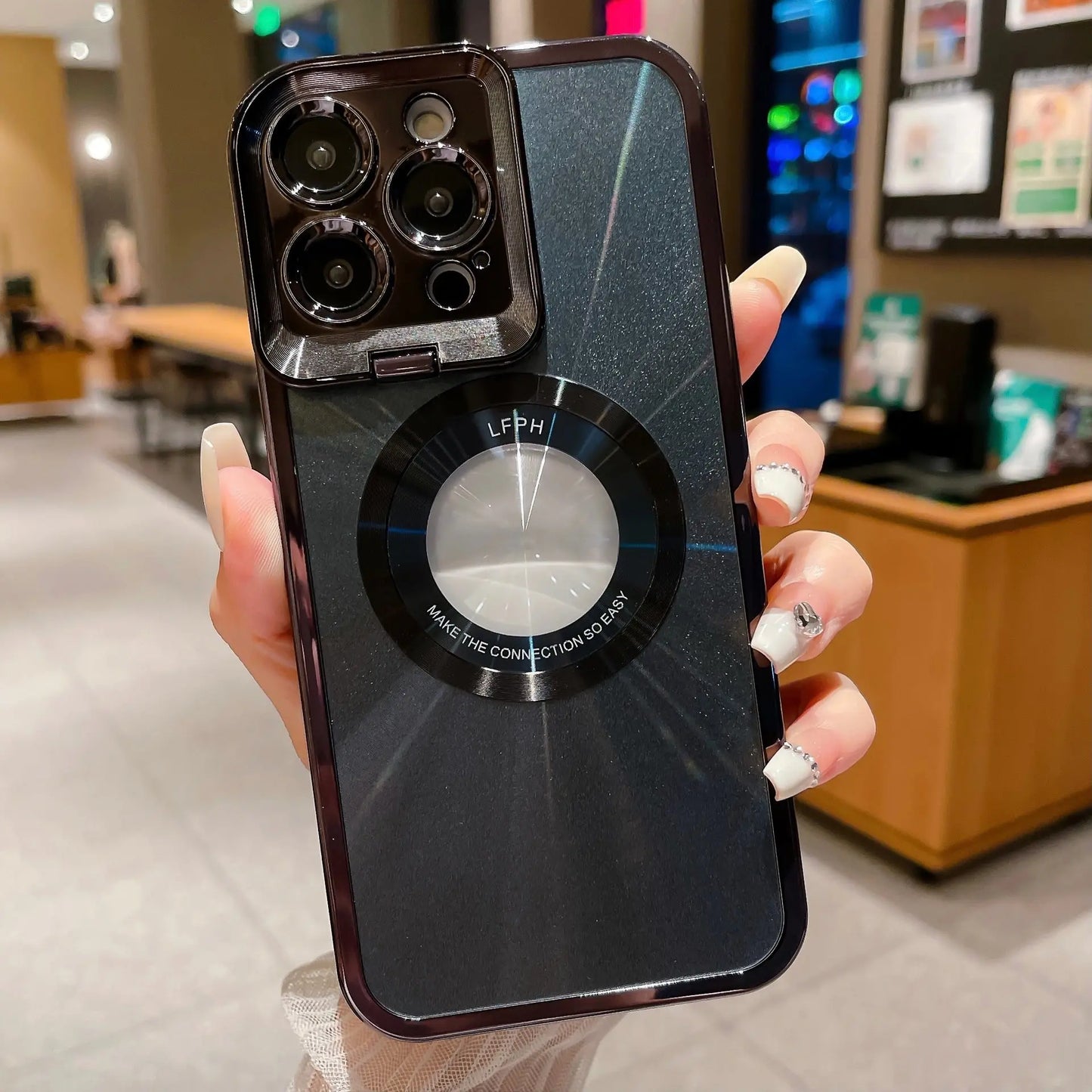 Electroplated Phone Case Luxury Plating CD Pattern MagSafe Bracket Case for iPhone 12 13 14 Pro Max Invisible Camera Stand Holder Lens Holder Magnetic Suction Nestora