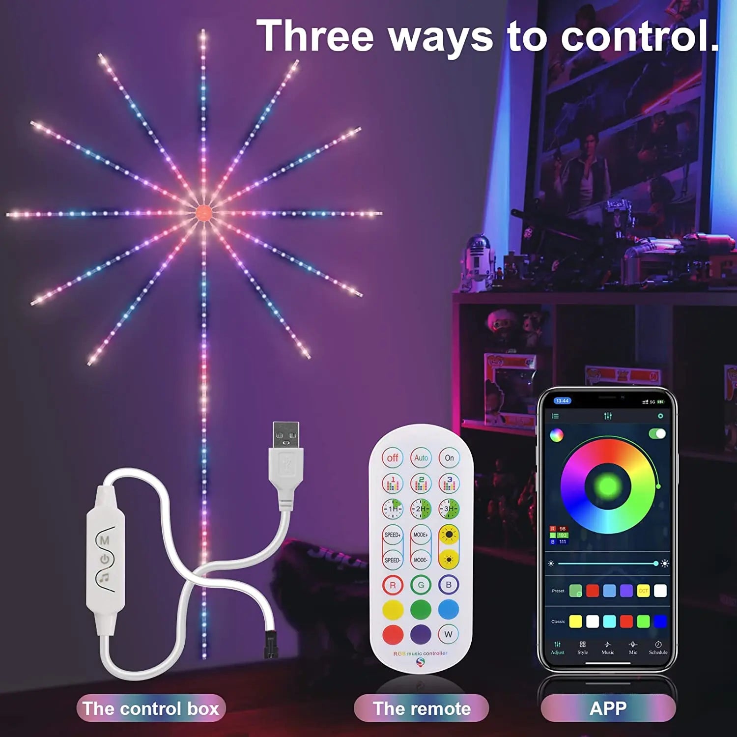 Firework LED Strip Lights, Music Sync, Color Changing, Remote Control LED Firework Light for Room Party Nestora