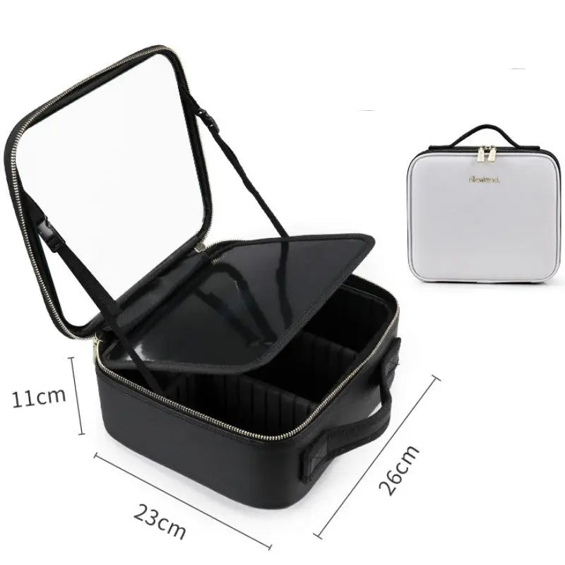 Smart LED Cosmetic Case with Mirror, Large-Capacity Fashion Portable Makeup Storage Bag for Travel Nestora