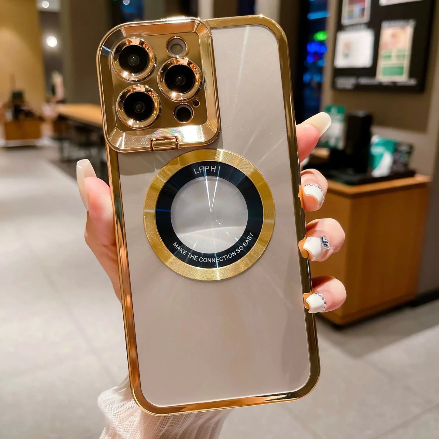 Electroplated Phone Case Luxury Plating CD Pattern MagSafe Bracket Case for iPhone 12 13 14 Pro Max Invisible Camera Stand Holder Lens Holder Magnetic Suction Nestora
