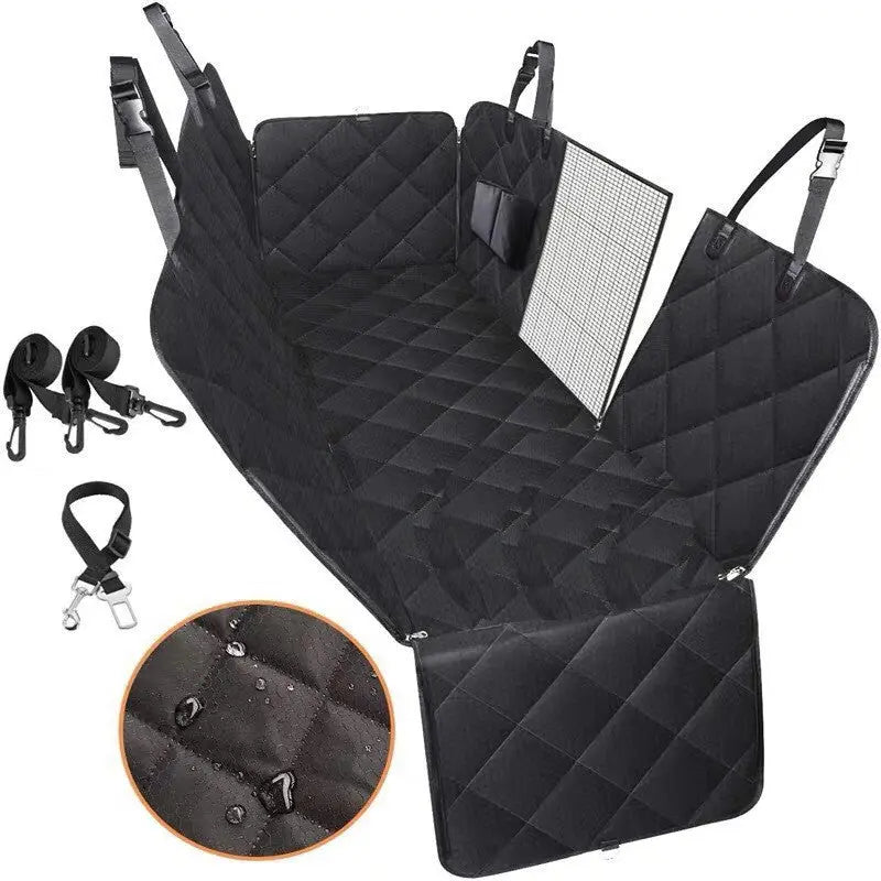 Dog Car Seat Cover with Mesh View, Pet Carrier Hammock, Safety Protector Rear Back Seat Mat with Zipper and Pocket for Travel Nestora