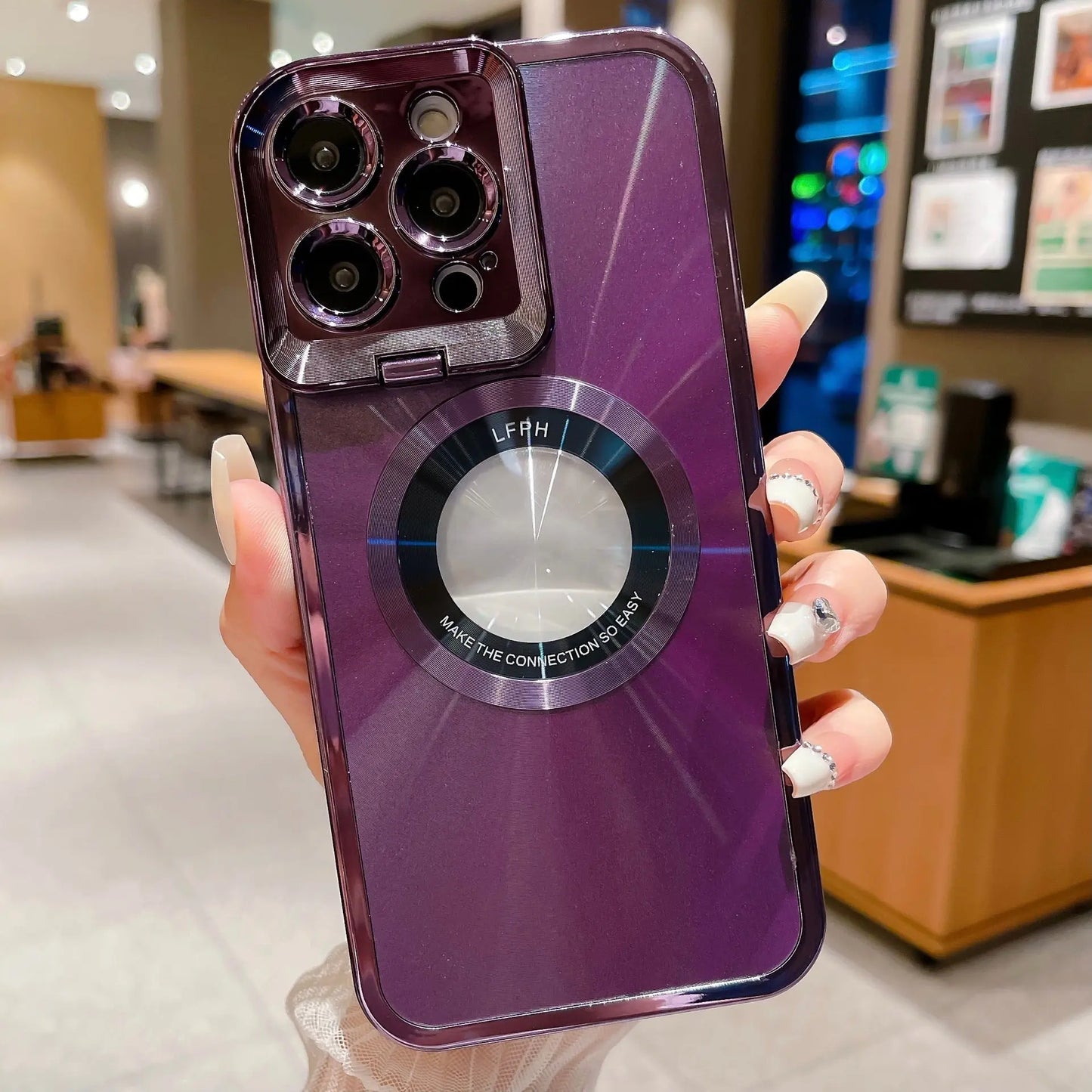Electroplated Phone Case Luxury Plating CD Pattern MagSafe Bracket Case for iPhone 12 13 14 Pro Max Invisible Camera Stand Holder Lens Holder Magnetic Suction Nestora