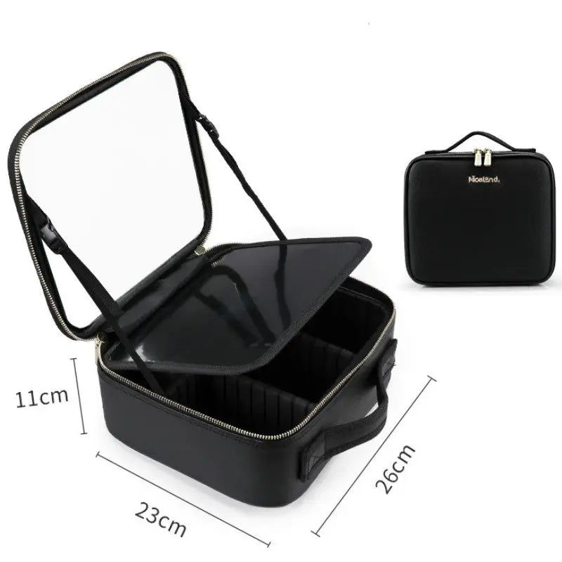 Smart LED Cosmetic Case with Mirror, Large-Capacity Fashion Portable Makeup Storage Bag for Travel Nestora