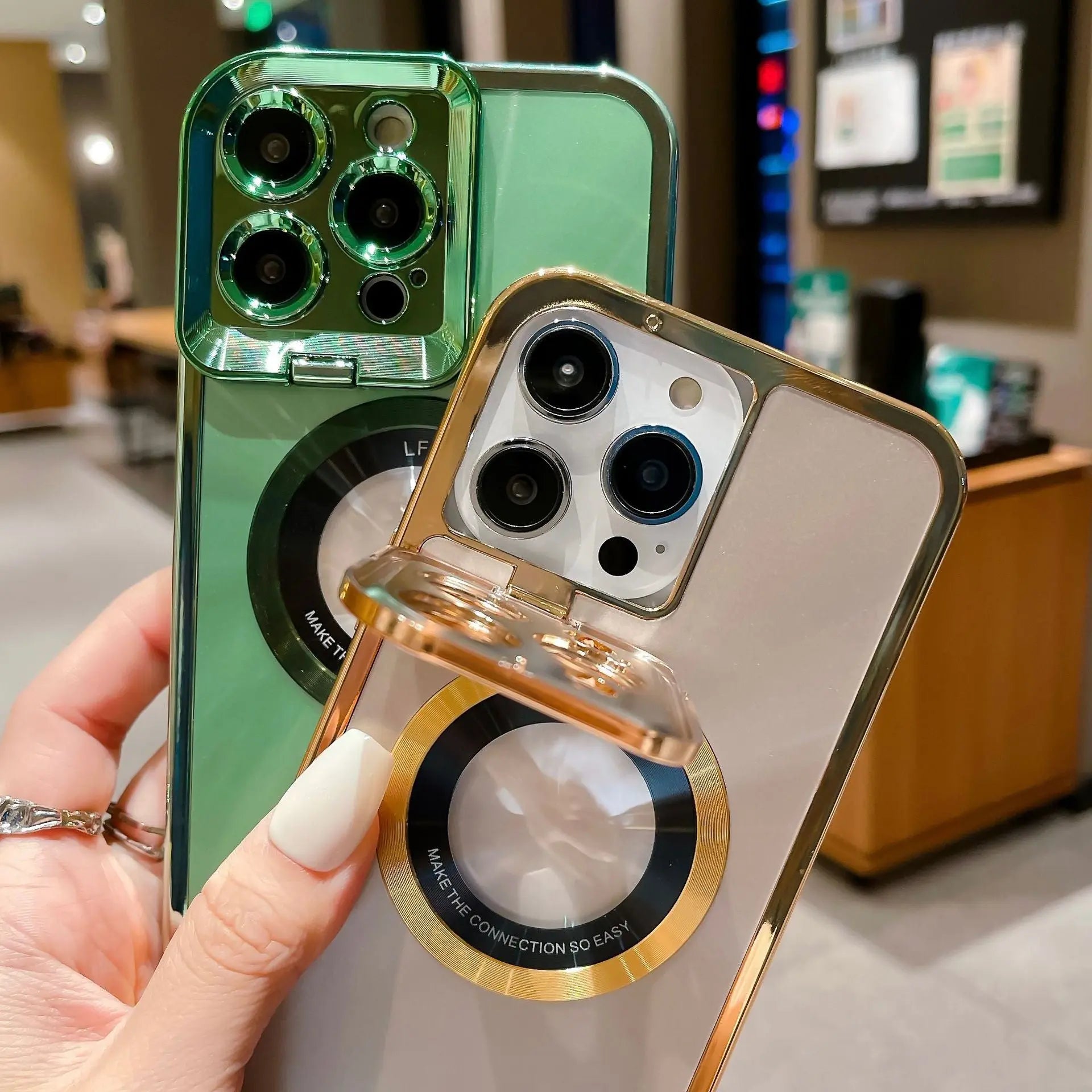 Electroplated Phone Case Luxury Plating CD Pattern MagSafe Bracket Case for iPhone 12 13 14 Pro Max Invisible Camera Stand Holder Lens Holder Magnetic Suction Nestora