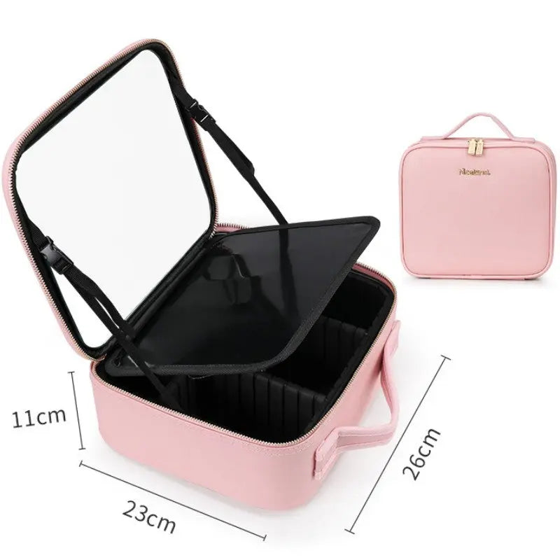 Smart LED Cosmetic Case with Mirror, Large-Capacity Fashion Portable Makeup Storage Bag for Travel Nestora