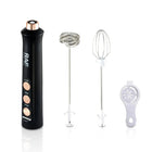 Electric handheld milk frother with whisk attachments and speed control settings