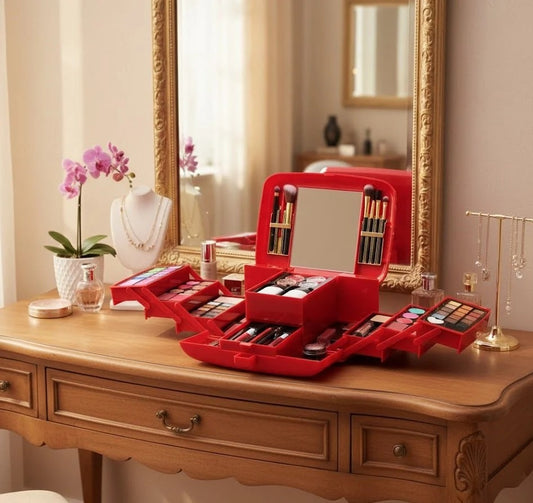 Nestora Classic Deluxe Vanity Case Makeup Kit – Cosmetic Set with Mirror & Brushes
