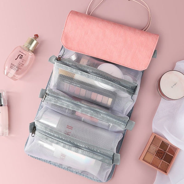 Nestora Detachable 4-Room Travel Makeup Bag – Foldable Large Capacity Cosmetic Pack