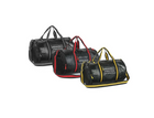 Three Nautica black duffel bags with red, yellow, and grey accents.