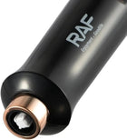 Close-up of a black RAF hair curling iron with a rose gold tip