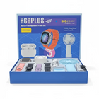 H66PLUS smart watch, wireless headphones, and portable handheld fan gift set in blue box