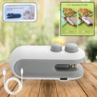 Portable 2-in-1 bag sealer and cutter device with USB charging cable.