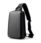 Sleek black futuristic crossbody sling bag with a minimal rectangular design