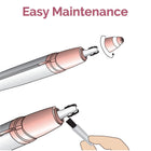 Diagram showing easy maintenance and cleaning of a pink and white cleaning tool component.