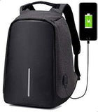 Modern black anti-theft backpack with built-in USB charging port for mobile devices