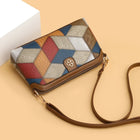 Multicolor geometric pattern crossbody clutch bag with long shoulder strap