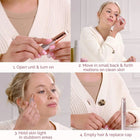 Step-by-step guide for using a portable facial hair remover tool on clean skin.