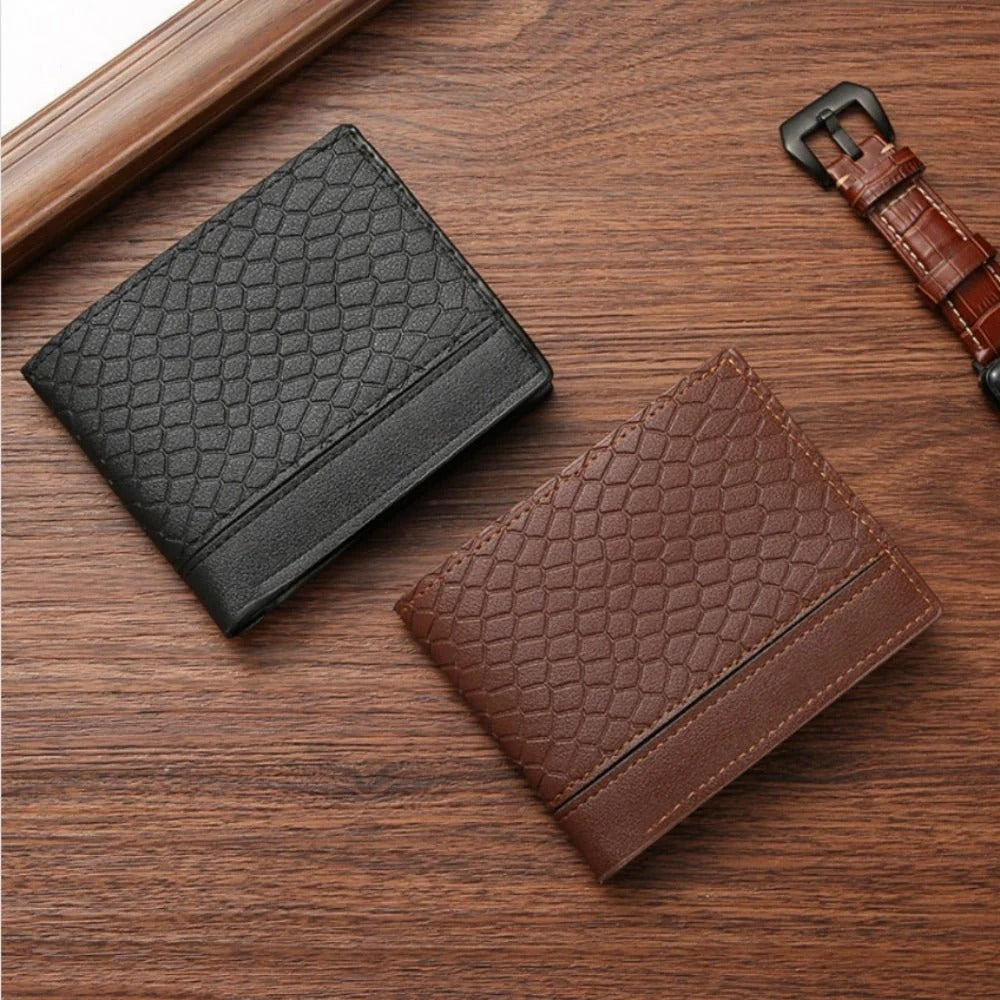 Nestora Snakeskin Pattern Men's Short Wallet – Slim Bifold PU Leather Card Holder