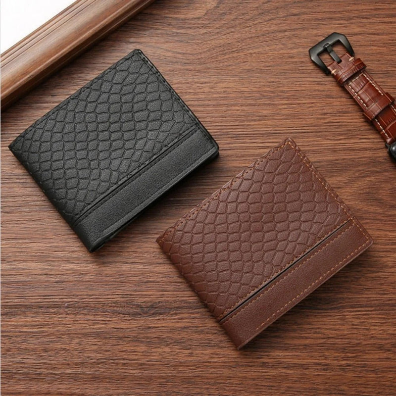 Nestora Snakeskin Pattern Men's Short Wallet – Slim Bifold PU Leather Card Holder