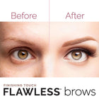 Before and after comparison of eyebrow grooming and makeup application for a flawless look.