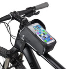 Black CYCLING bike handlebar bag with a smartphone in a clear touch screen window