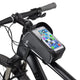 Black CYCLING bike handlebar bag with a smartphone in a clear touch screen window