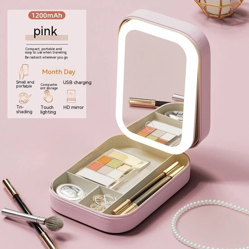 Nestora LED Light Mirror Makeup Storage Box – Touch Light Travel Cosmetics Organizer