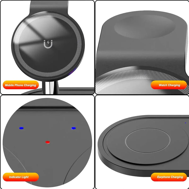 Nestora 15W Wireless Charger 3-in-1 – Phone Watch & Earbuds Fast Charging Station